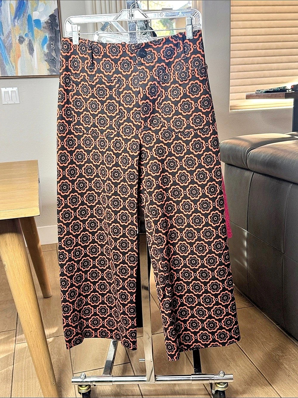 Anthropologie Maeve The Colette Pants 30P Black Orange Floral Wide Leg Cropped